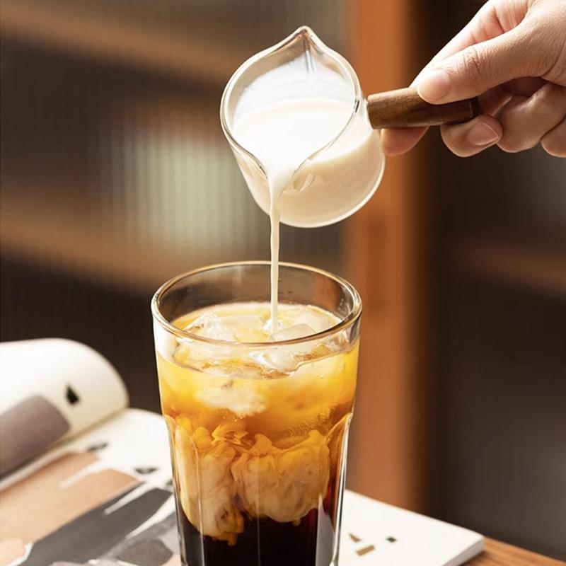 70/100Ml Wood Handle Glass Espresso Measuring Cup Diy Milk Jug Coffee Supplies Ransparent Transparent Kitchen Measure Mug