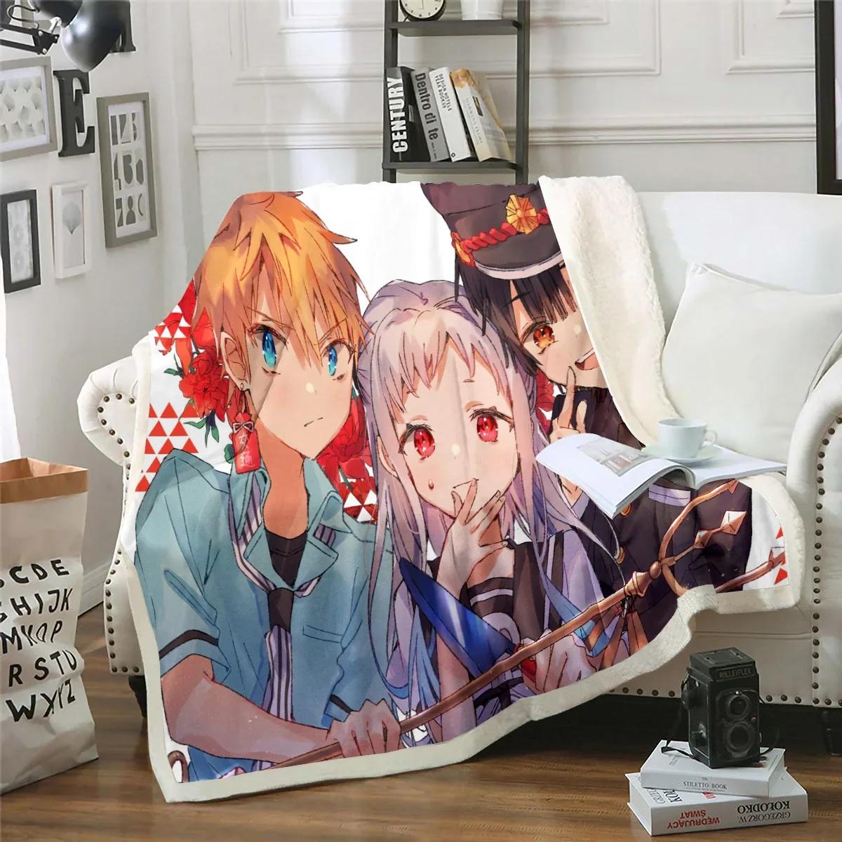 Плед Hanako-kun из аниме Туалетный мальчик Мягкое покрывало для дивана Плед-покрывало Флисовый гобелен Легкий теплый плед для спальни дивана 75x100cm