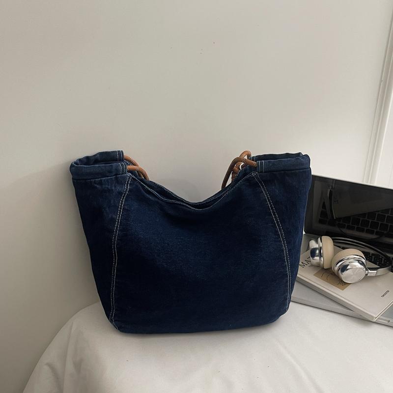 Duża Pojemność Retro Jeansowa Torba Damska Jednokolorowa Na Ramię Crossbody