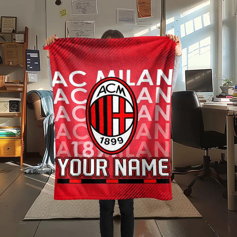 1PC Custom Name Ac Milan Patterned Flannel Blanket Suitable For All Seasons for Home Decor Warmth and Comfort Gifts Holiday Present