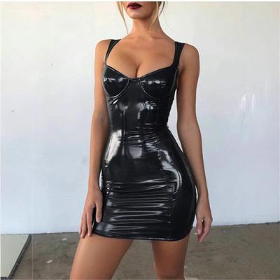 Mini šaty Bodycon z PU kůže Bez rukávů na tenkých ramínkách Přiléhavé Klubové šaty pro ženy na večer Párty oblečení