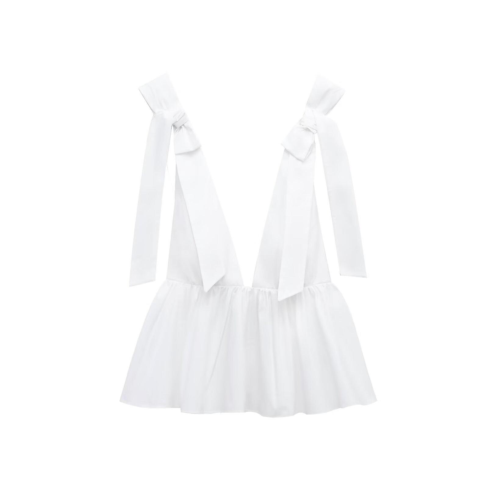 

2025 Fashion Versatile Solid Color Poplin Camisole with Drawstring Bow S