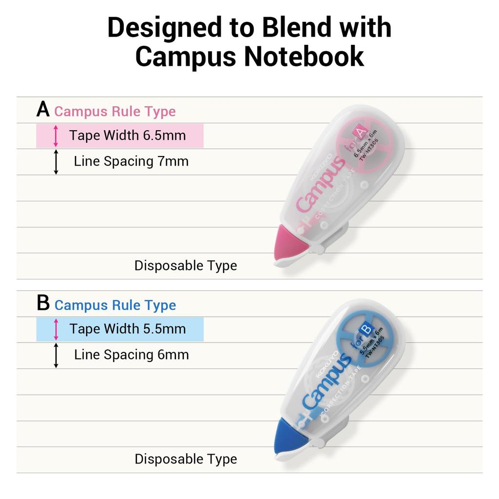 Kokuyo Campus Correction Tape Pack of 3 A-ruled Notebooks Disposables 6.5mm x 6m Pink