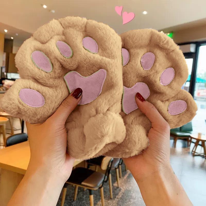 

1Pc Cat Paw Plush Half Finger Gloves For Autumn And Winter,Suitable For Daily Outings,Cute Styling, Cute And Fun,Warm And Cozy