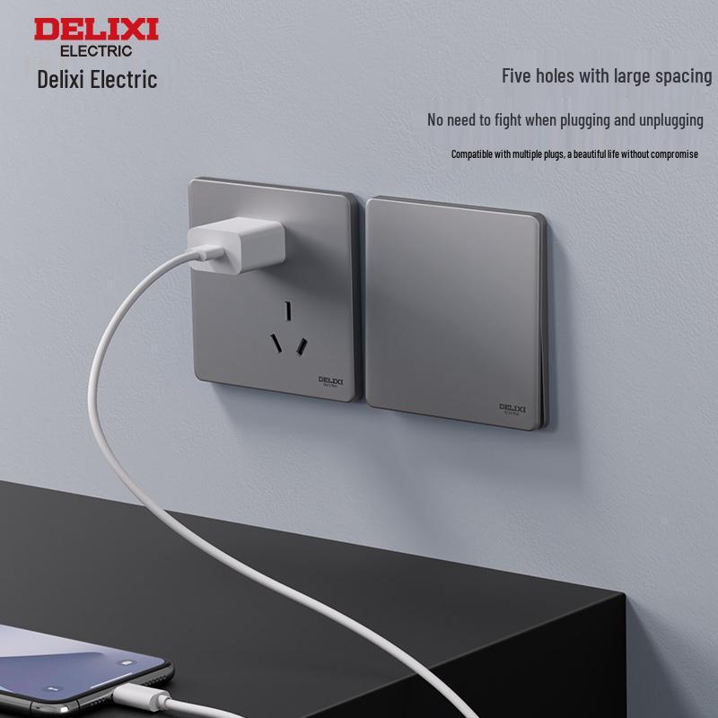 DELIXI 16A Wall Switch Socket for Air Conditioner & Computer, Household Panel, 86 Type, Starry Sky Gray.