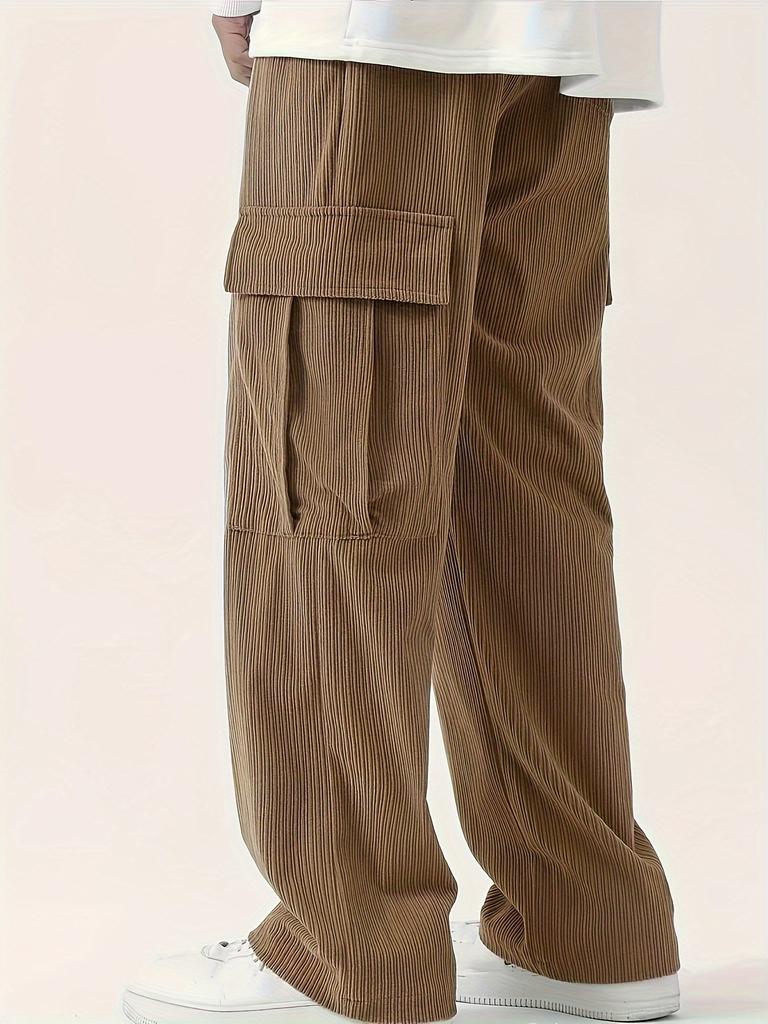 Men's Loose Solid Pants with Multi Pockets Casual Drawstring Trousers for Outdoor