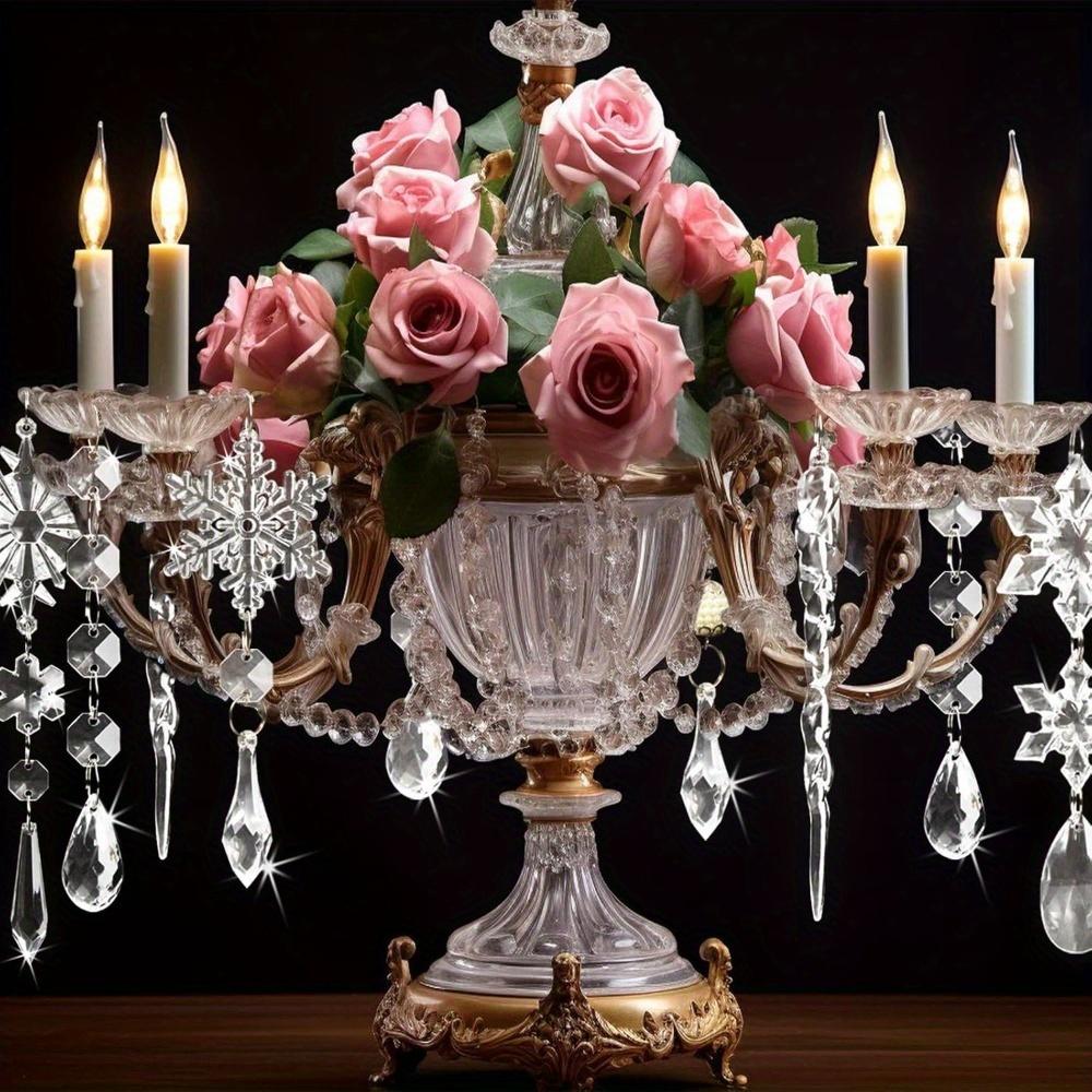 10pcs Crystal Christmas Ornaments for Tree Decorations-Hanging Acrylic Snowflake Icicle Ornaments with Drop Pendants for Winter Wonderland Chandelier