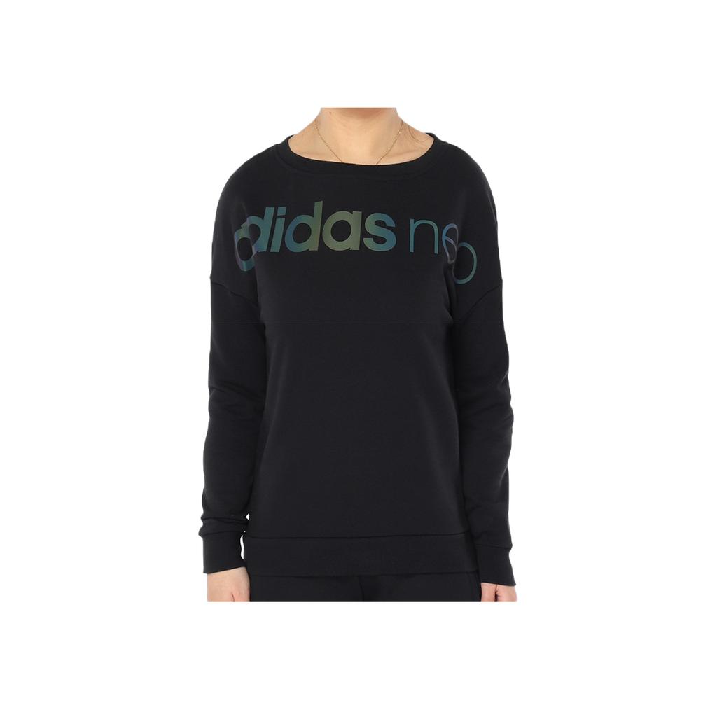Adidas Neo Sports Lifestyle Series Knitted Crew Neck Casual Pullover Sweatshirt Women Sweatshirt Black Mystery-Asphalt-Blue CW5188