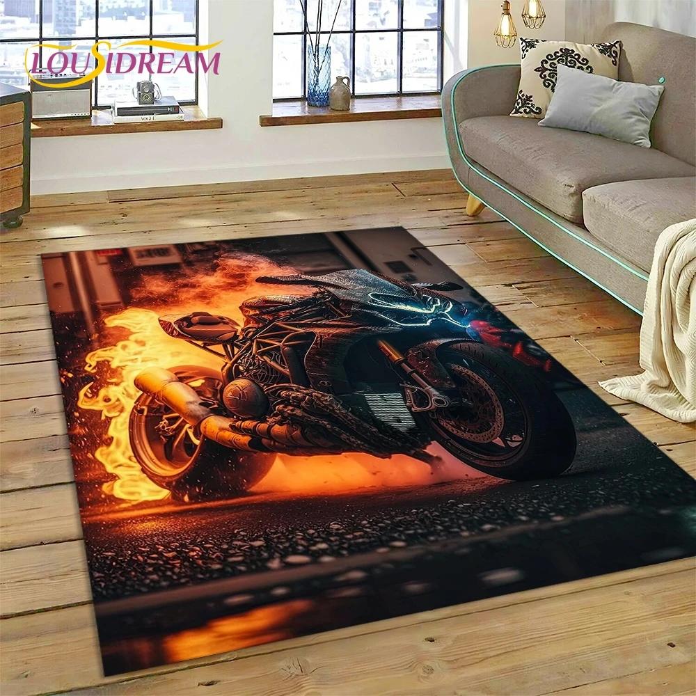 Motocross Modern retro Motorcycle Rug Carpet for Living Room Bedroom Home Decor,Floor Mat Non-slip Decoration for Sofa Doormat