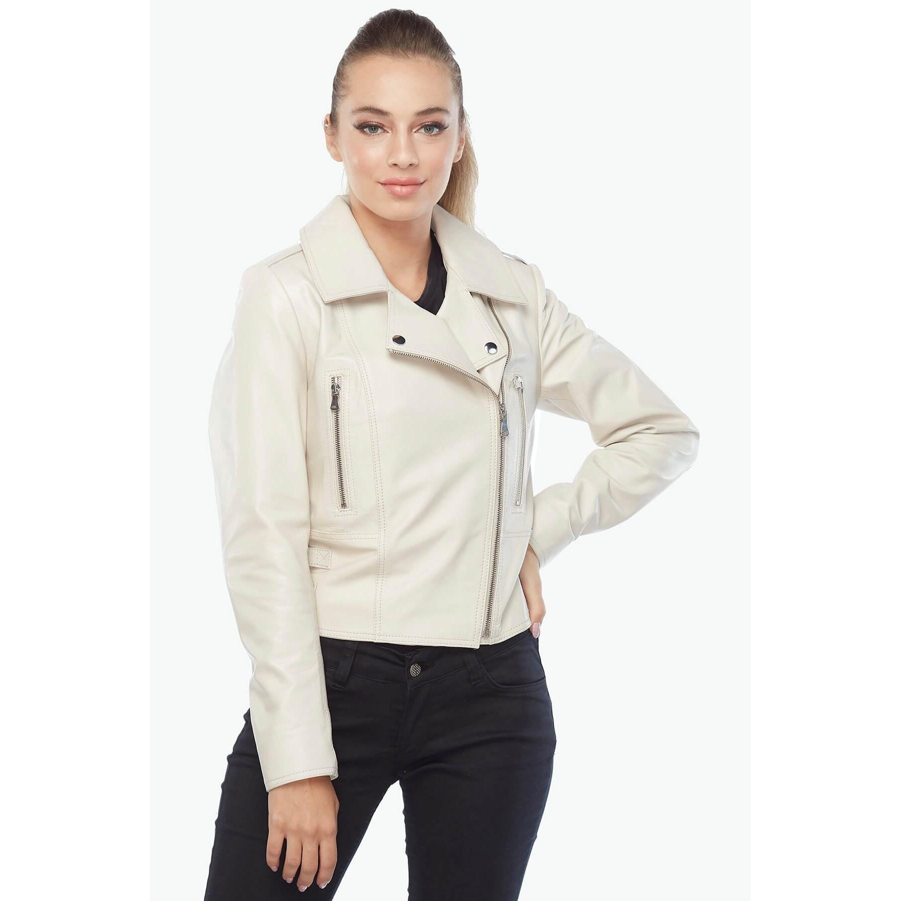 

Байкерское Женское Пальто Из Натуральной Кожи Бежевое