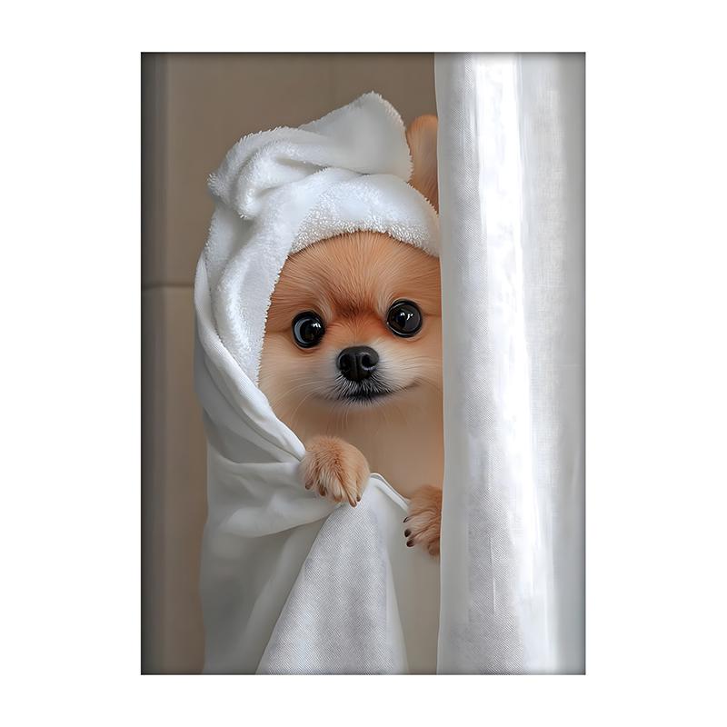 Cute Shower Dog Bathroom Decor Poster Dog in Bathtub Print Animal Murals Canvas for Home Decor Dog Lover Gifts