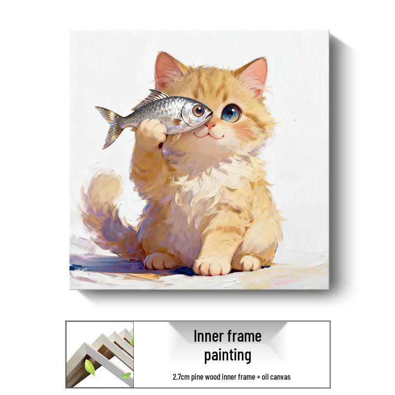 Modern Minimalist Kitten Cartoon Decorative Canvas for Living Room & Restaurant Wall Hanging