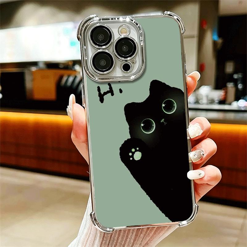

Черный кот Мультяшный Милый Покрытие Чехол для Телефона Для Iphone 16 17 Pro Max Air 16E 14 15 Plus 12 13 Mini Противоударный Чехол-подушка безопасности iPhone 13 Pro Max
