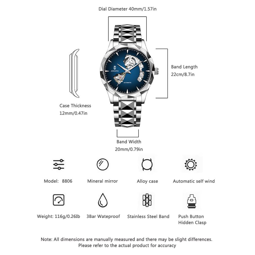 Men Business Automatic Mechanical Wrist Watch Hollow Skeleton Dial Steel Band Watch Luminous Hands Waterproof