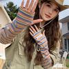 Striped Arm Sleeve for Men Women UV Protection Long Fingerless Gloves