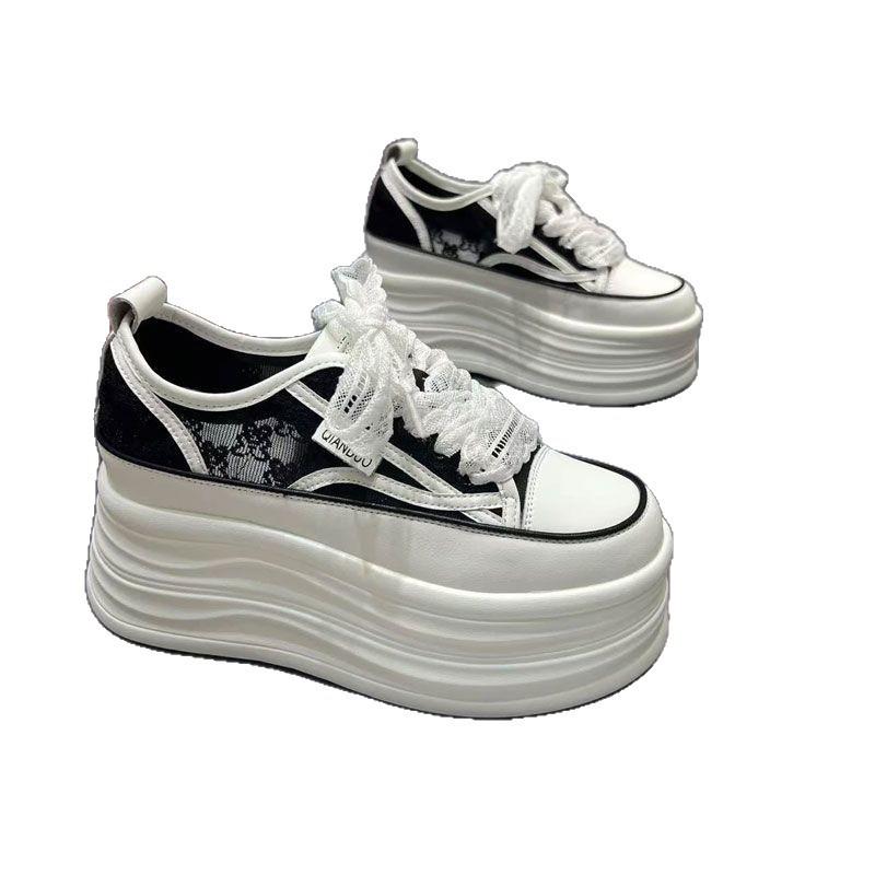 Summer lace mesh breathable thick-soled muffin little white shoes small inner height increase sports casual net shoes