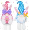 Easter Bunny Faceless Doll with Knitted Pink and Blue Rabbit Ears Ornament