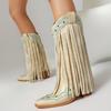Cowboy Boots Embroidery Autumn and Winter New Knight Boots Large Size Fringed Thick Heel Rivet Western High Boots