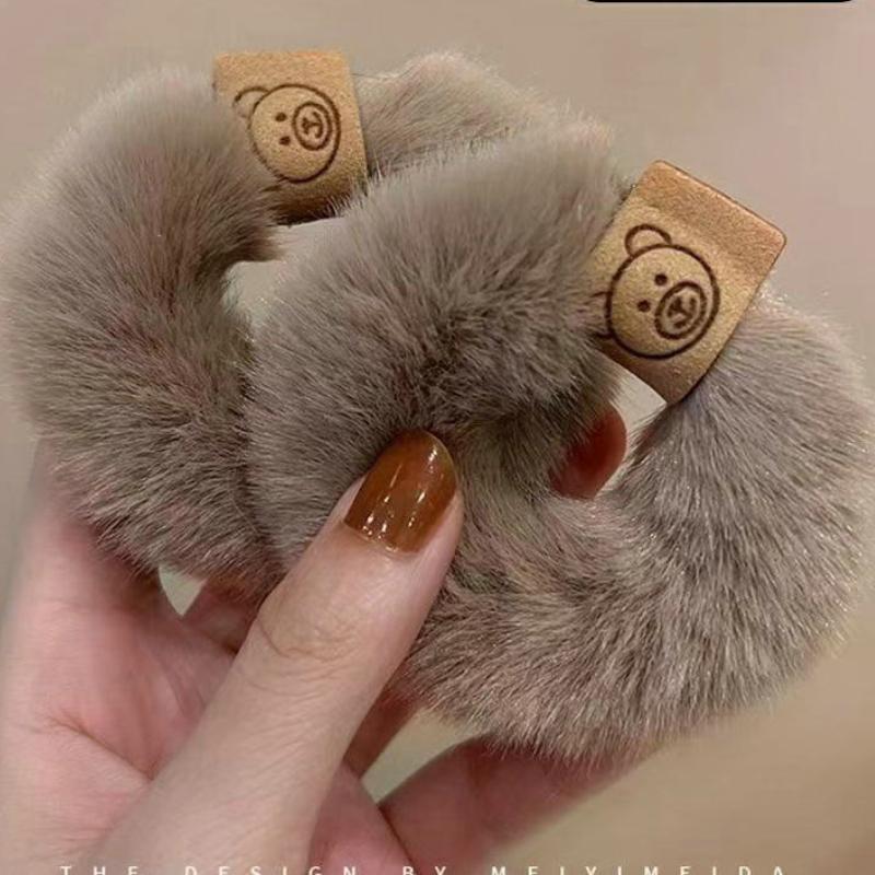 Nytt mykt plysjtau koreansk tykt høyelastisk bjørnehårbånd Fletting av hårtilbehør Hestehalehodeplagg Scrunchies