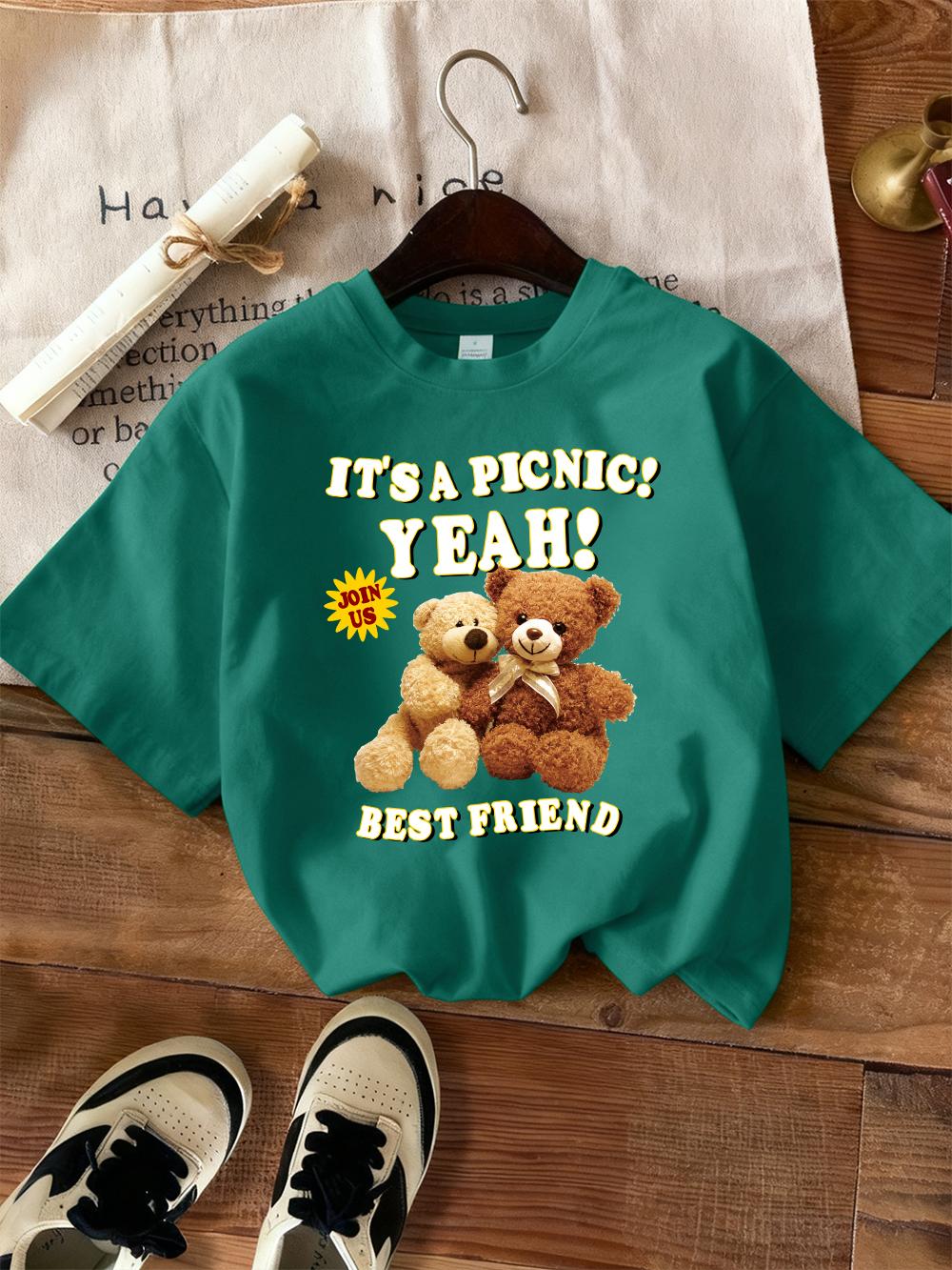 

Teddy Bear Cartoons Prints TShirts Women Summer ONeck Short Sleeve Tops Comfortable Loose T Shirts Basics Soft Womans Clothes 4XL