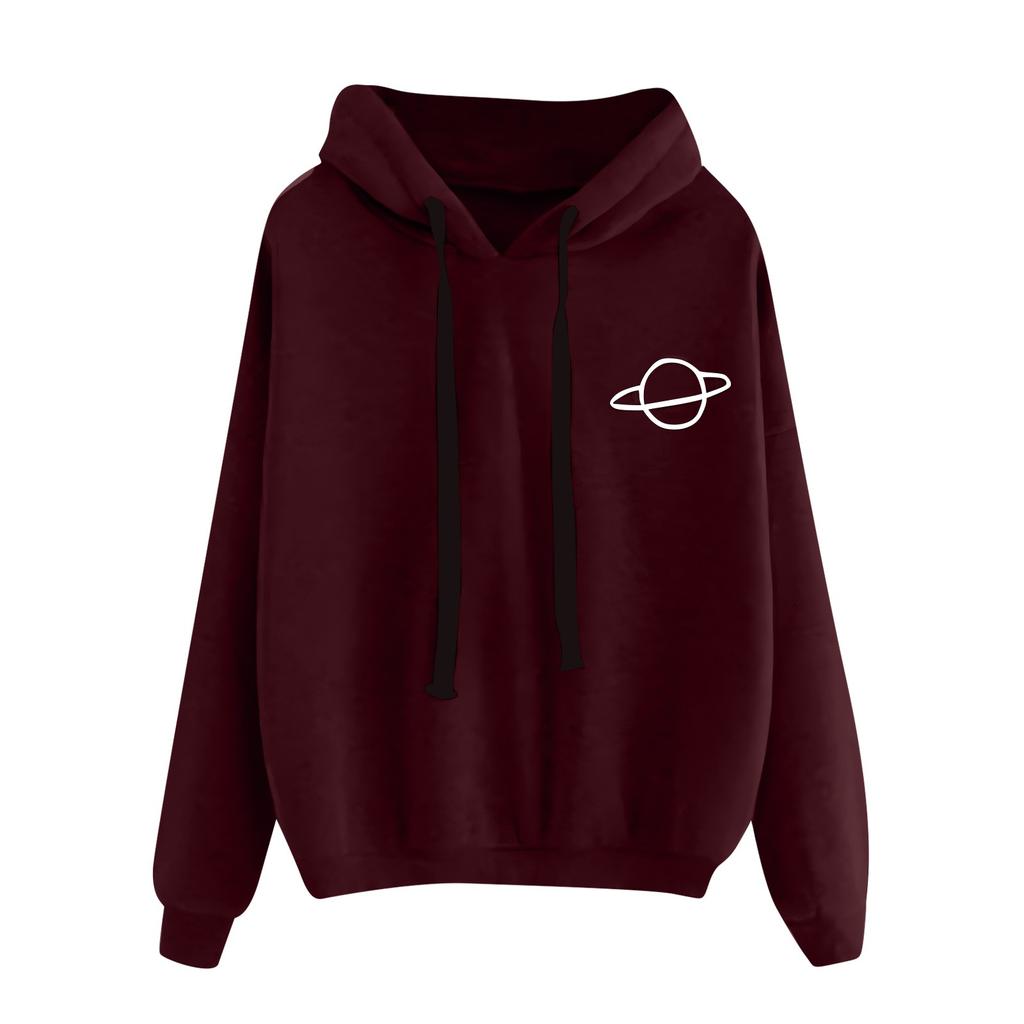 Loose Casual Printed Planet Printed Hooded Women's Sweatshirt