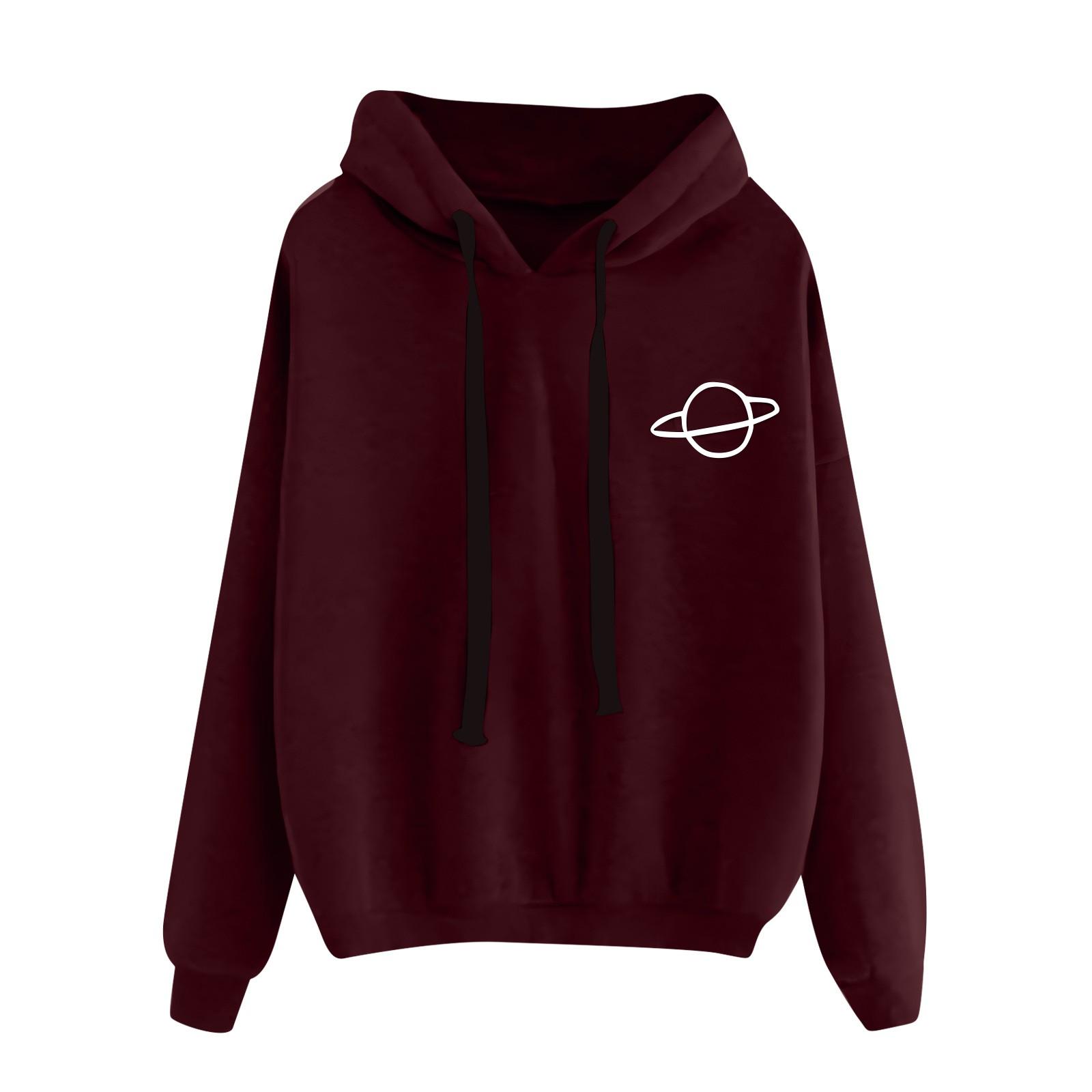 

Свободная повседневная толстовка с капюшоном и принтом «Планета» для женщин XL винный