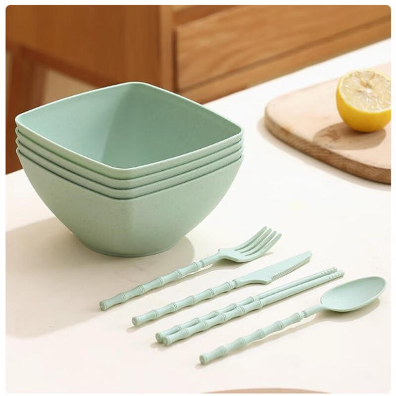 Saint Bailai Corn Starch Disposable Deep Square Bowls & Cutlery Set
