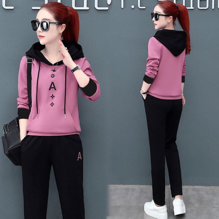 Casual Sportswear Suit for Women Spring and Autumn Loose Running Thin Hooded Sweatshirt Versatile Two-piece Set