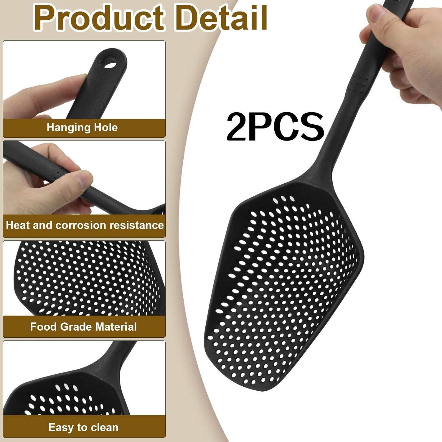 

2-Pack Durable Plastic Slotted Spoon and Pasta Strainer for Efficient Draining, Cooking, Baking, and Serving, Equipped with Ergonomic Handles,