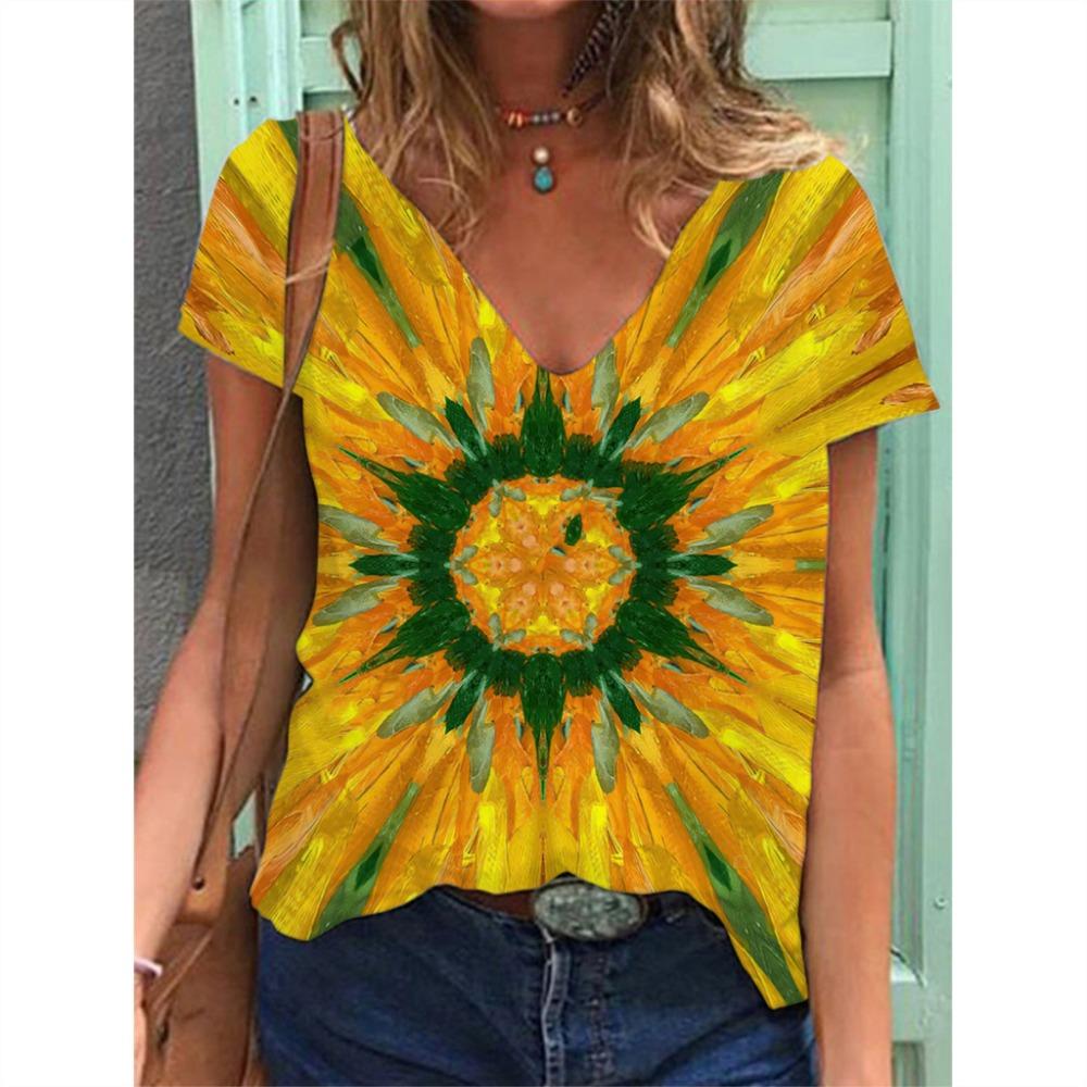 

Летние красочные футболки с принтом тай-дай 3D, женские футболки больших размеров, уличная одежда Y2K, повседневные футболки с V-образным вырезом для женщин 5XL