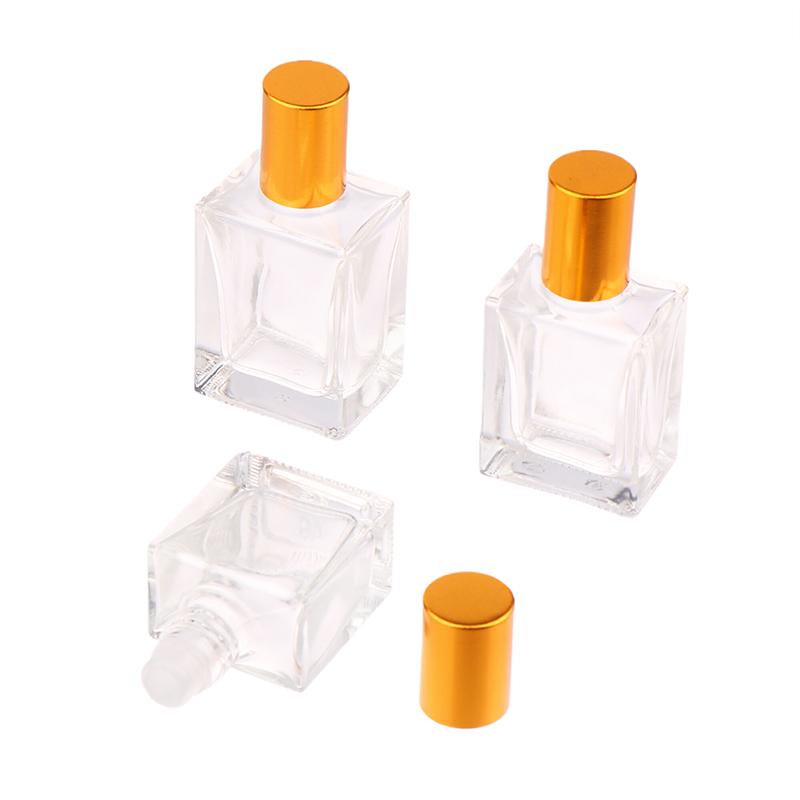 8/10/15Ml Empty Clear Square Glass Essential Oil Bottle Steel Roller Gold Lid Massage Perfume Roll On Sample Vials