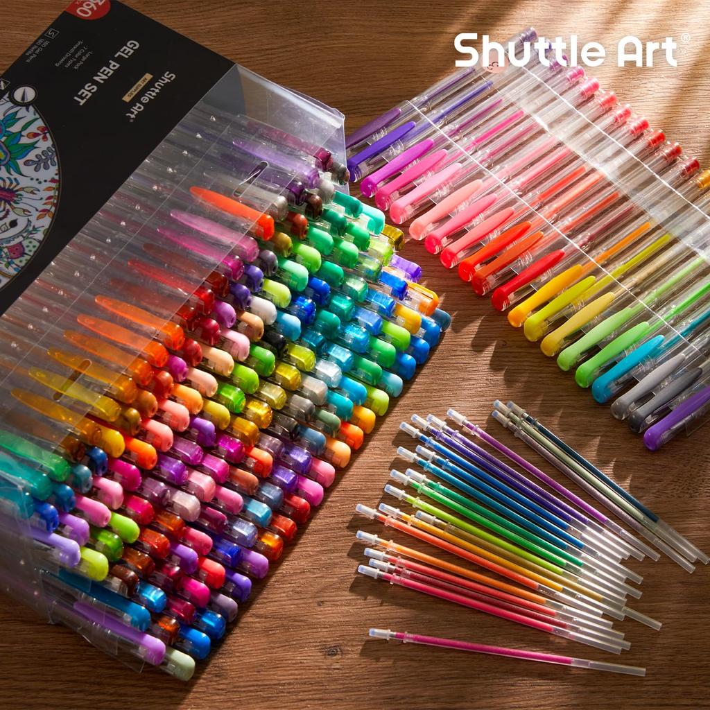 Shuttle Art Gel Ballpoint Color 180 Color 180 Color Ballpoint Gel Light Water Adult Coloring Note For School Entrance Transparent Case Included Pen,