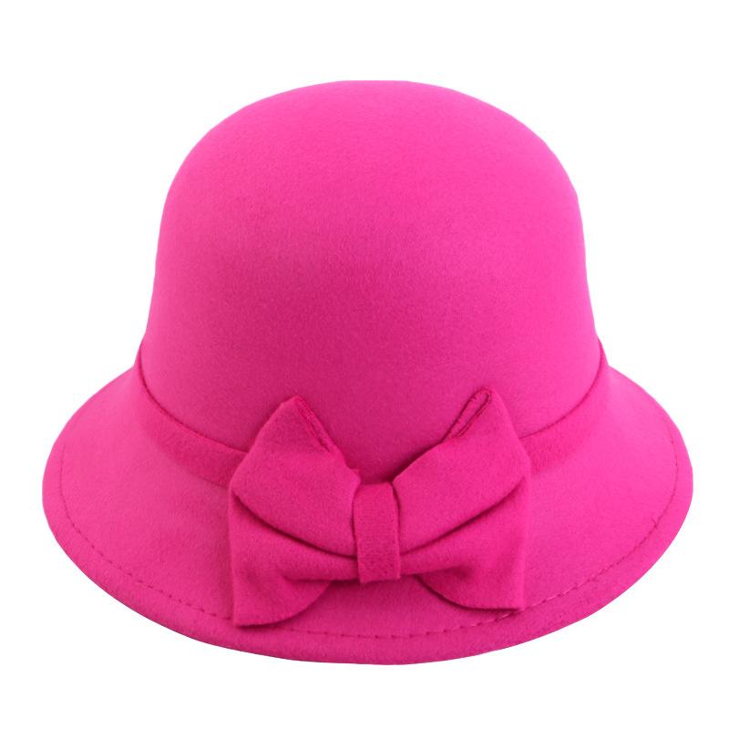 Premium women's wool hat, bow bowl hat, faux wool vintage pot hat JDL-