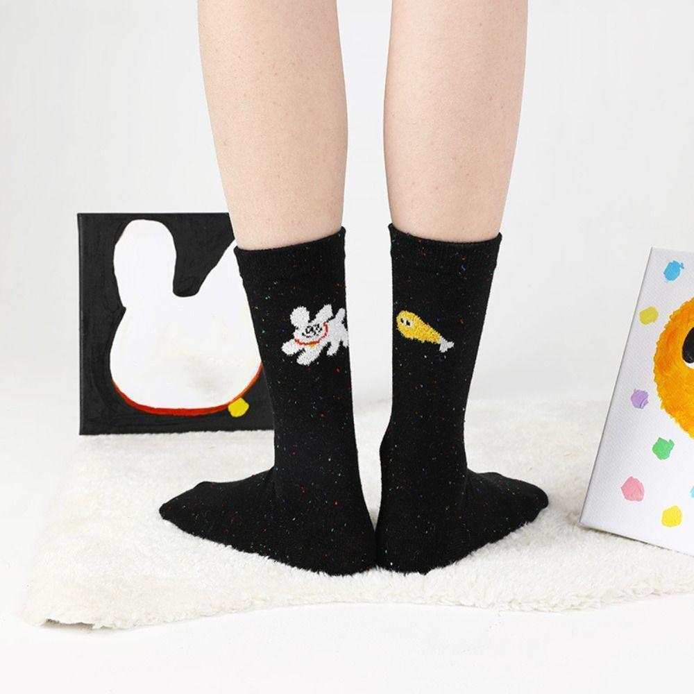 

Dog Cartoon Cotton Socks Mid Tube Women s Cat Socks Kawaii Sports чёрный
