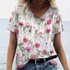 Flower 3D Printed T-shirt Women's Summer V-neck Short Sleeved T-shirt Y2K Retro Flower T-shirt Oversized Harajuku Top Women's Clothing