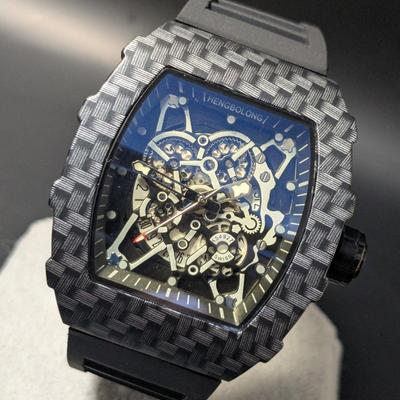 Used New Wristwatch Richard Mille Type Quartz Homage Watch Rubber Tonneau Carbon Style Black