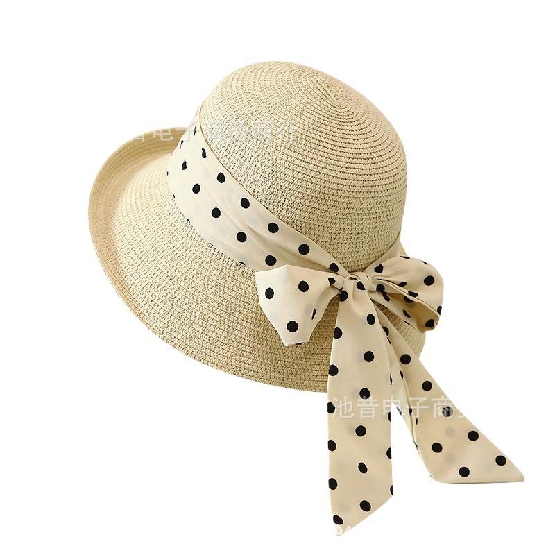 Elegante stippen strik koepel dames Hepburn lente zomer strandhoed zonnehoed zonnebrand strooien zonnehoed