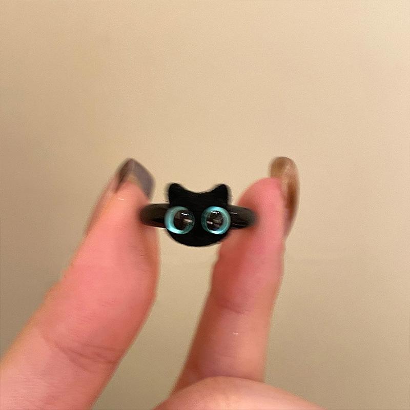 

Cute Cartoon Small Cat Opening Rings for Women Girls Fashion Lovely Cat Head Flocking Rings Daily Wearing Jewelry Accessories