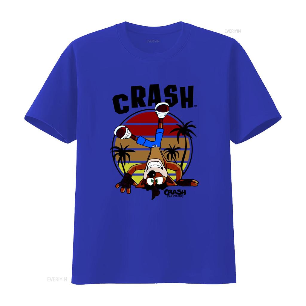 Crash Bandicoot Retro Style Adult T Shirt with Cool Head Stand Design in Circle vintage Washed Casual Comfortable Versatile