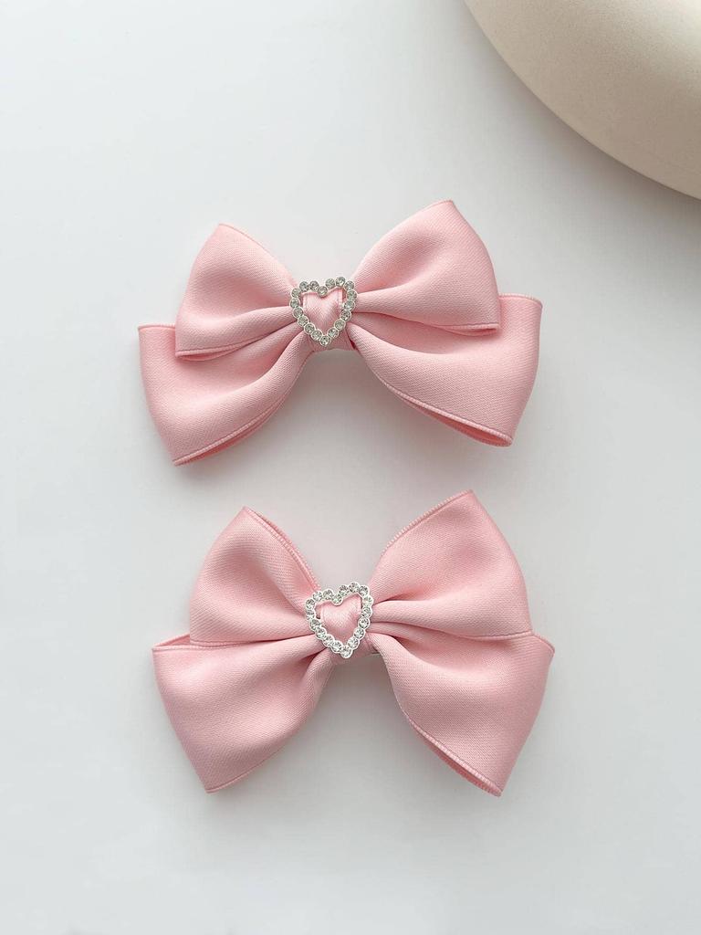 2 szt./zestaw Damska jednolita kolorystycznie słodka i urocza spinka do włosów z podwójną warstwą kokardki w kształcie serca