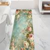 Green Background Pink Flower Printed Non-Slip Floor Mat Absorbent Decorative Rug for Bathroom Shower Doorway Home Decor