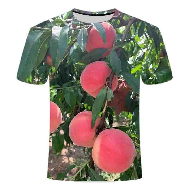 Fruit peach series 3D printed short sleeves, summer niche fashion versatile trend round neck comfortable top T-shirt