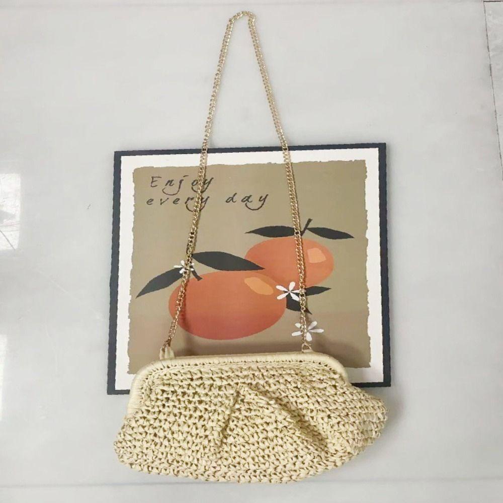 Hollowed Out Shell-shaped Weave Bag Chain Strap Beach Bag Casual Straw Shoulder Bag Summer