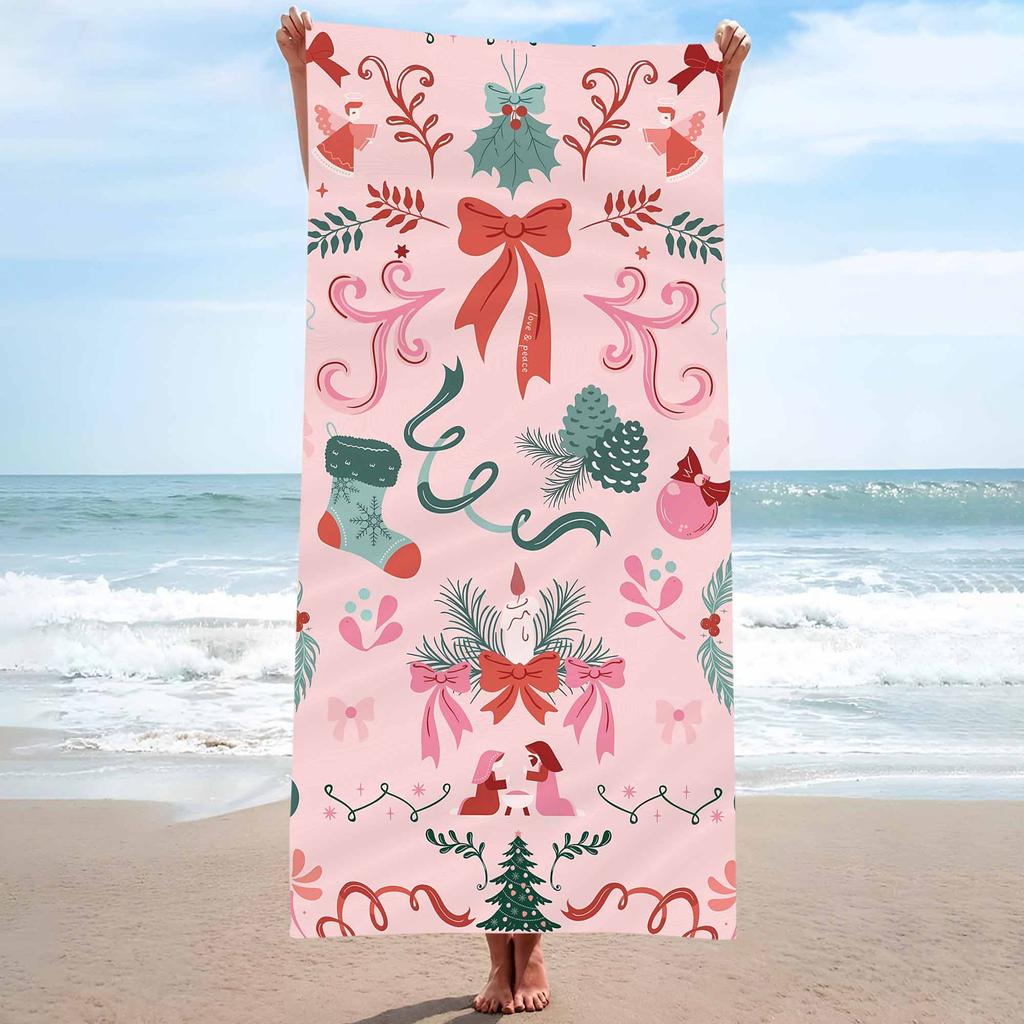 Merry Christmas Background Cute Single sided Printed Beach Towel Home Decoration Bath Towel 75x150cm Bathroom