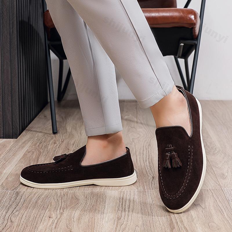 Autumn Men Flat Loafers 2025 Frosted Suede Flat Shoes Comfortable Non Slip Fashion Loafers Lightweight Outdoor Casual Shoes