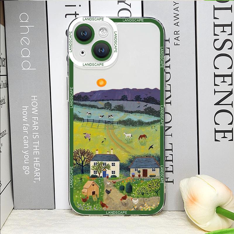 Landscape Oil Painting Phone Case for IPhone 14 15 16 Pro MAX 11 13 12 XS X SE2 XR 7 8 Plus Shockproof Aesthetic Art Soft Covers
