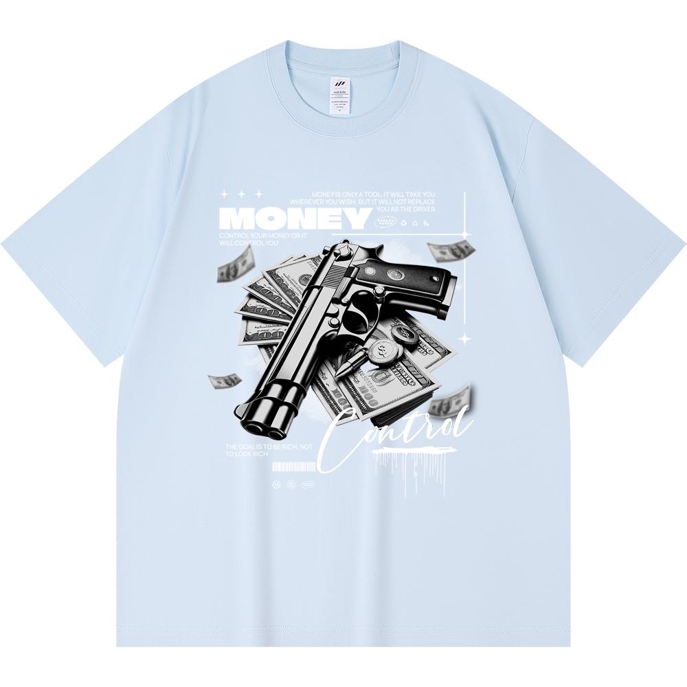 

230GSM 100% Cotton T-Shirt Money Control Print Tees Funny Harajuku Style Combed Cotton Tshirt XS абрикосовый