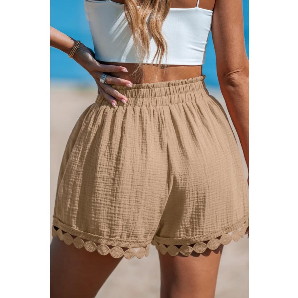 Dámské šortky, Strečové, S vysokým pasem, Pohodlné kalhoty se širokými nohavicemi, Bohémský styl, Pláž, Dovolená, Ležérní kalhoty