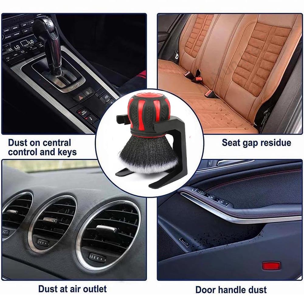 2pcs Car Detailing Brushes Automobile Interior Soft Bristles Brush Air Vent Dust Cleaner Dusting Cleaning Tool with Storage Rack