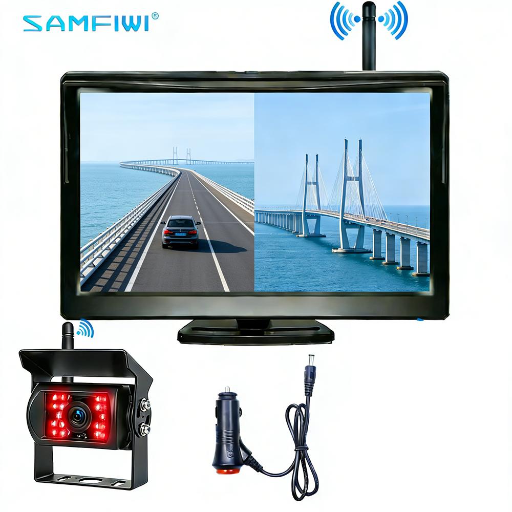 

2CH Digital Wireless Monitor 5 Dual Screen with 18 IR Reversing Cameras 12-24V Wide Voltage 30-50m For Truck Caravan RV Trailer Monitor 1CAM